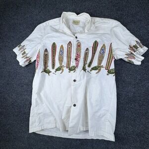 Royal Hawaiian Creations Shirt Mens XL White Aloha Surfboard Graphic Button Up
